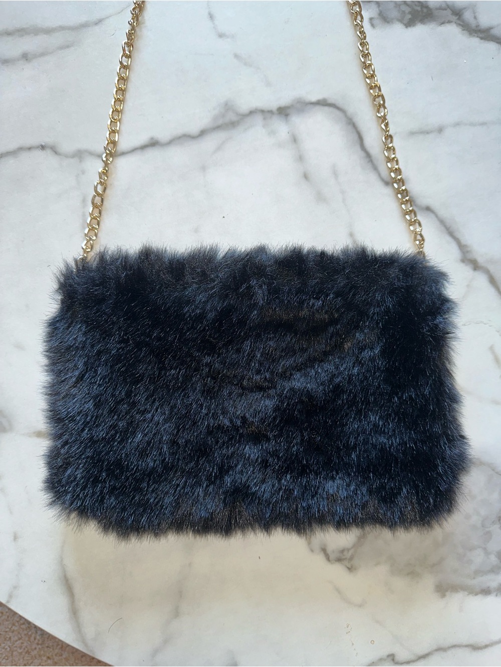 Black Faux Fur Chain Shoulder Bag - Women's Fashion - Picture 3 of 6